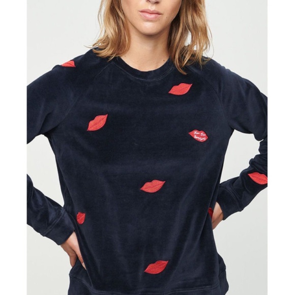 Zoe Karssen Tops - Zoe Karssen,Kiss Kiss Velour Navy Sweater